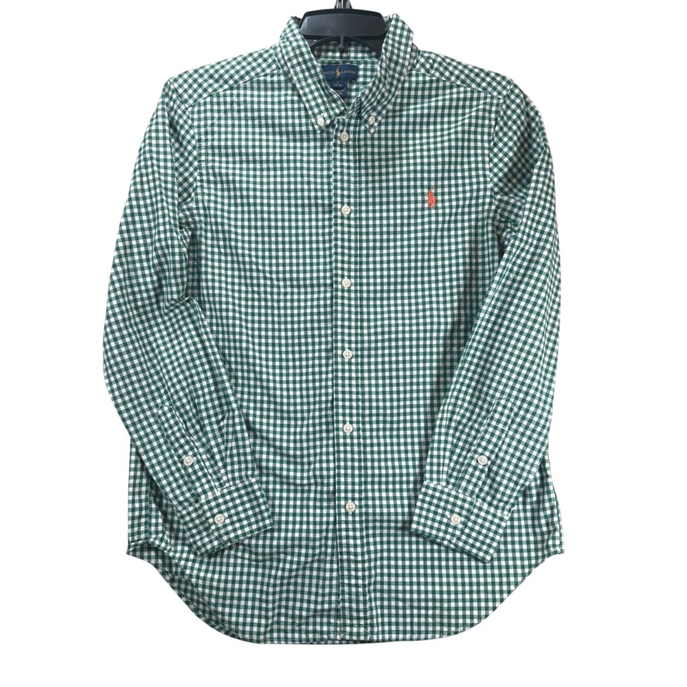Polo Ralph Lauren‎ Boys L (14-16) Green Gingham PONY Button Down 41381